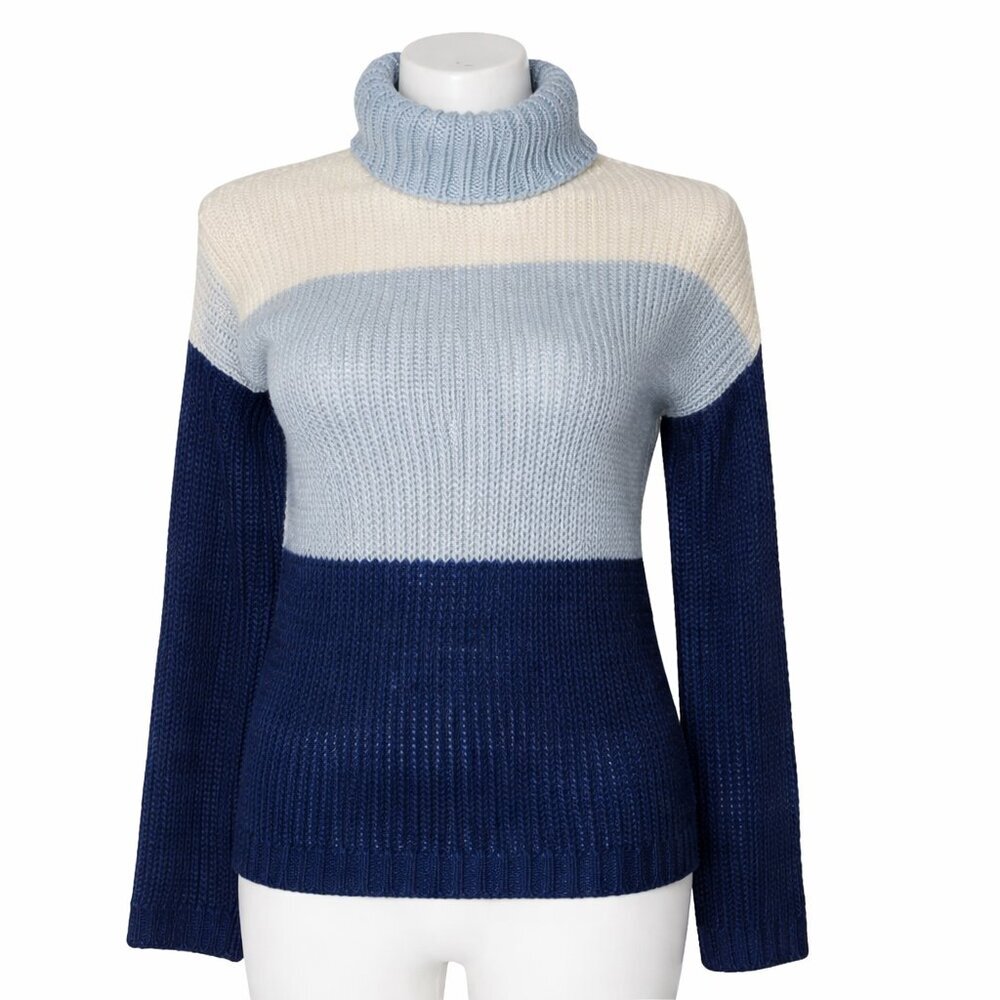 Alison Andrews Colorblock Turtleneck Sweater | Size Small | Cozy Chic